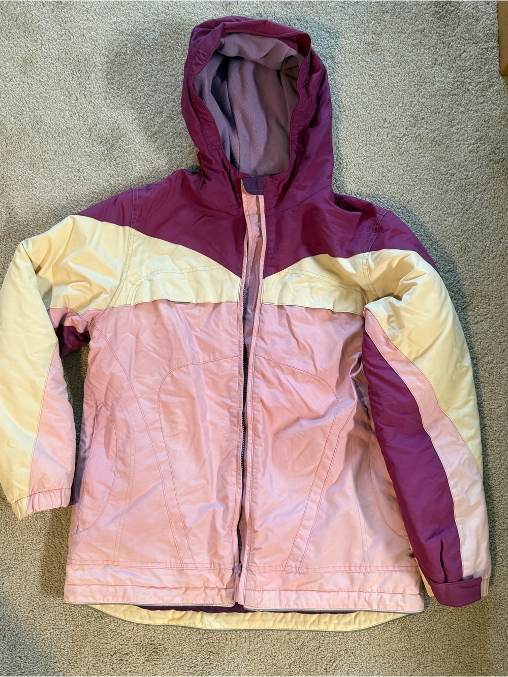 Colorblock Hooded Winter Jacket - Pink, Purple & Cream
